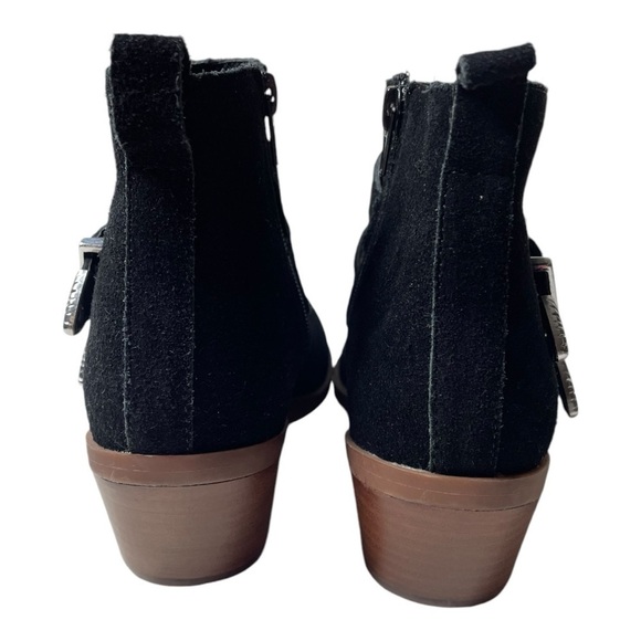 Steve Madden Women’s Niall Black Cow Suede Western Buckle Ankle Boots - Picture 7 of 12